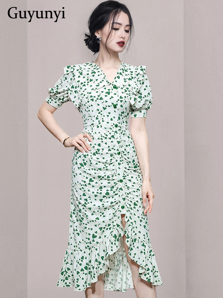 Elegant Party Dress 2022 Summer Fashion Print Ruffled Neck Puff Sleeve Decorative Single Breasted Flounced Edge Hem Dress Women
Elegant Party Dress 2022 Summer Fashion Print Ruffled Neck Puff Sleeve Decorative Single Breasted Flounced Edge Hem Dress Women