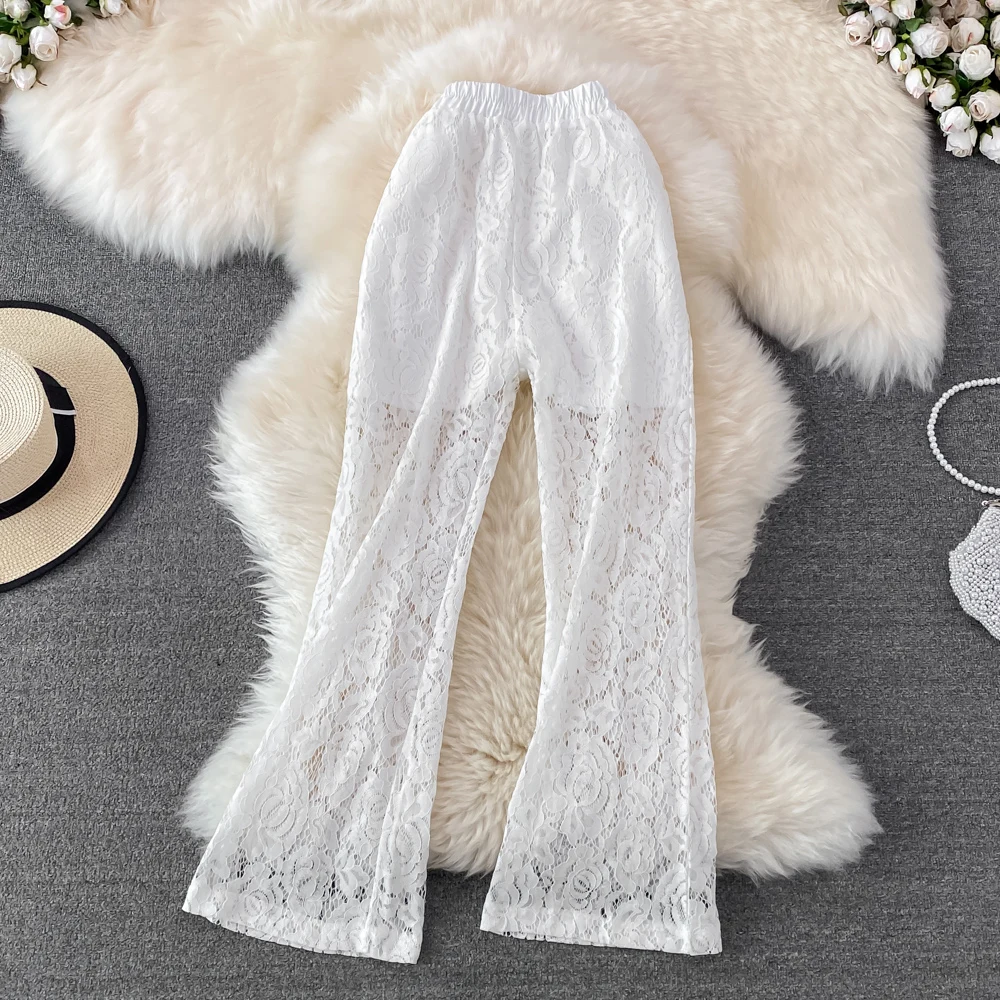 Leisure Hollow Out Streetwear Women Flare Pants Lace Korean Style High Waist Straight Tube Trousers Vintage Aesthetic Elegant
Leisure Hollow Out Streetwear Women Flare Pants Lace Korean Style High Waist Straight Tube Trousers Vintage Aesthetic Elegant