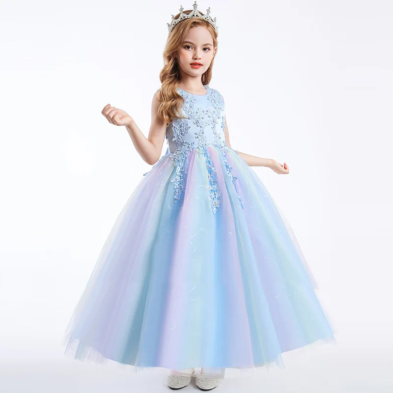 

2023 Fashion explosion children's net gauze summer dress princess skirt girl performance dress flower Tong Peng skirt dress
