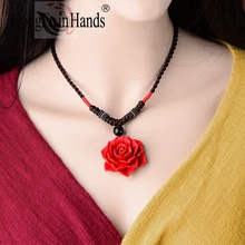 Chinese Style Red Flower Women Pendant Female Clothes Accessories Simple Decoration National Style Necklace Clavicle Chain