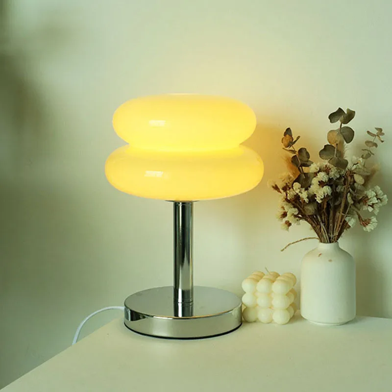 

Modern Simple Makaron Glass Desk Lamp Living Room Atmosphere Light Hotel Study Sofa Bedroom Bedside LED Decorated Table Lamp