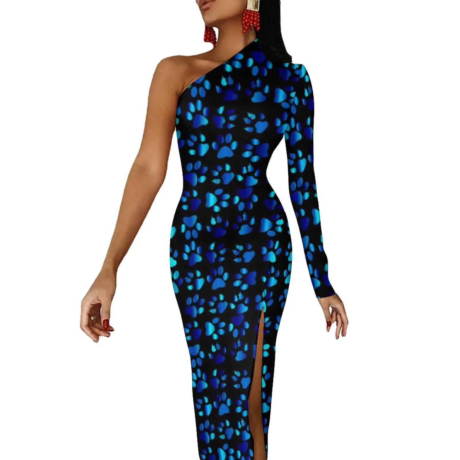Blue Dog Paws Maxi Dress Long Sleeve Cute Animal Print Elegant Bodycon Dress Spring Party Long Dresses Women Custom Vestido
Blue Dog Paws Maxi Dress Long Sleeve Cute Animal Print Elegant Bodycon Dress Spring Party Long Dresses Women Custom Vestido