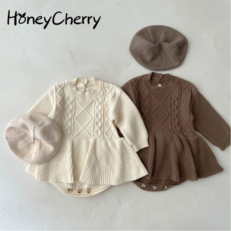 

HoneyCherry Autumn Baby Girl Knitwear Vintage Bodysuits Ruffle Toddler Sweater Newborn Clothes
