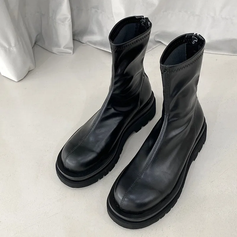 2022 Autumn Women Fashion Boot Med Heel PU Leather Platform Sock Medium Tube Shoes Calf Booties Platform Chelsea Bota Feminina
2022 Autumn Women Fashion Boot Med Heel PU Leather Platform Sock Medium Tube Shoes Calf Booties Platform Chelsea Bota Feminina