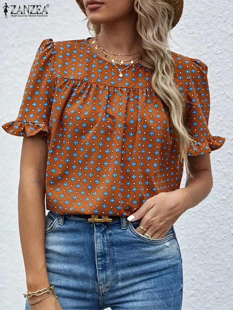 ZANZEA Femme Fashion Pleated Tops Summer Printed Casual Chemise Short Sleeve O Neck Blouse Woman Elegant Loose Tunic Shirt 2023
ZANZEA Femme Fashion Pleated Tops Summer Printed Casual Chemise Short Sleeve O Neck Blouse Woman Elegant Loose Tunic Shirt 2023