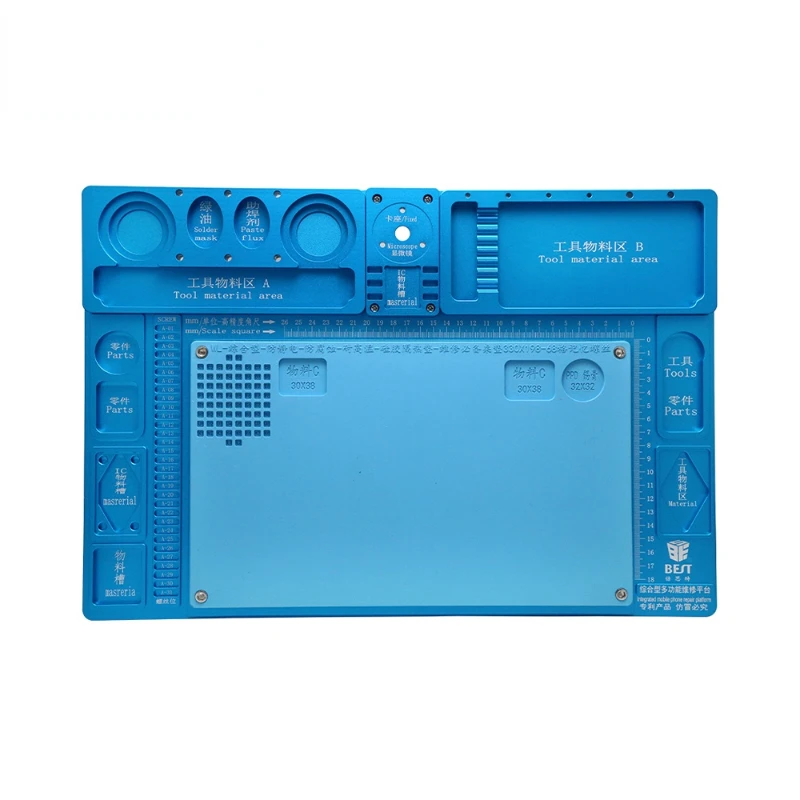 Heat Insulation Silicone Aluminum Alloy Pad Desk Mat Maintenance Platform For BGA Soldering Repair Station With Magnetic Section
Heat Insulation Silicone Aluminum Alloy Pad Desk Mat Maintenance Platform For BGA Soldering Repair Station With Magnetic Section