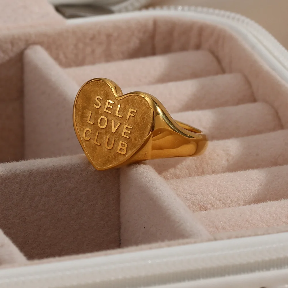 G&D Vintage Stainless Steel Heart Shape Ring Punk Letter SELF LOVE CLUB Ring for Women High Quality Waterproof Jewelry Wholesale 
G&D Vintage Stainless Steel Heart Shape Ring Punk Letter SELF LOVE CLUB Ring for Women High Quality Waterproof Jewelry Wholesale
