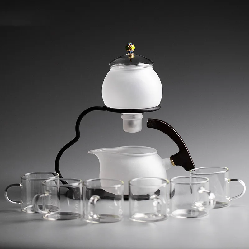 

Frosted Transparent Glass Tea Set Magnetic Semi-automatic Drinkware Chinese Kungfu Teapot With Teacups Teahouse Teaware