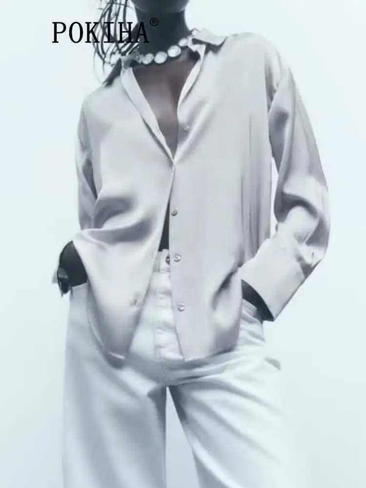 Pokiha Fashion Women Satin Oversize Front Buttons Shirts Elegant Office Lady Long Sleeve Blouses Blusas Chic Tops 
Pokiha Fashion Women Satin Oversize Front Buttons Shirts Elegant Office Lady Long Sleeve Blouses Blusas Chic Tops