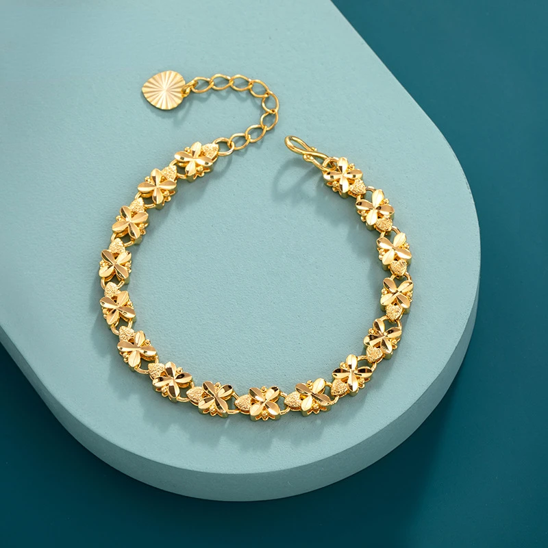 Fashion 24k Yellow Gold Plated Retro Four Leaf Lucky Grass Bracelet Jewelry for Women Wedding Engagement Gold Bangles Gifts
Fashion 24k Yellow Gold Plated Retro Four Leaf Lucky Grass Bracelet Jewelry for Women Wedding Engagement Gold Bangles Gifts