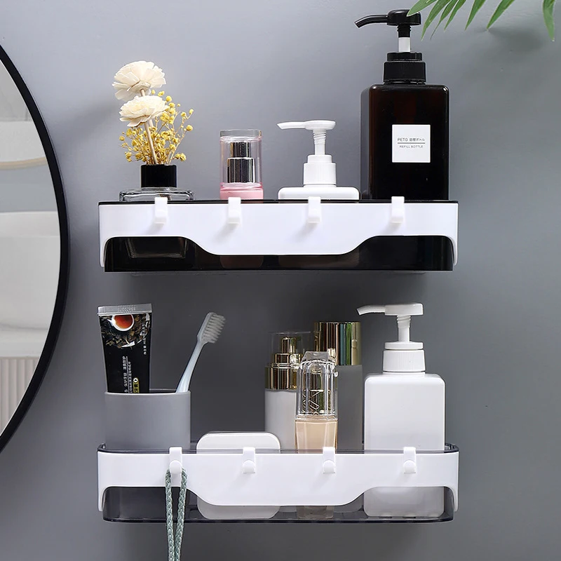 Wall-mounted Storage Rack Bathroom Shelf For Kitchen With Hooks Storage Bathroom Accessories Without Drill Plastic Container
Wall-mounted Storage Rack Bathroom Shelf For Kitchen With Hooks Storage Bathroom Accessories Without Drill Plastic Container