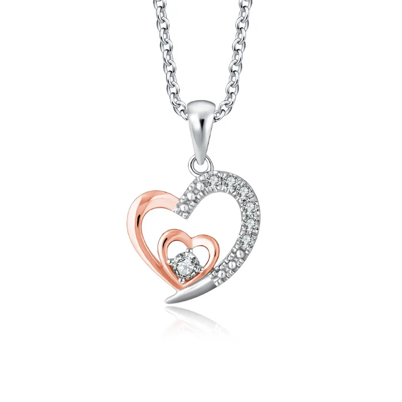 Hot selling romantic heart-shaped S925 sterling silver dual color electroplated diamond necklace heart to heart lover jewelry
Hot selling romantic heart-shaped S925 sterling silver dual color electroplated diamond necklace heart to heart lover jewelry