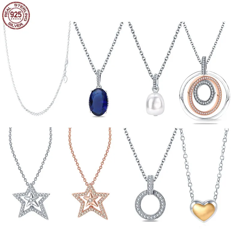 

925 Sterling Silver Gold Love Star Sky Gem Necklace Pendant Suitable For Original Pandora Charm High Grade Pendant DIY Jewelry