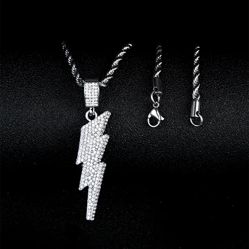 

Men Women Hip Hop Lightning Pendant Necklace with 13mm Crystal Cuban Chain HipHop Iced Out Bling Necklaces Fashion Charm Jewelry