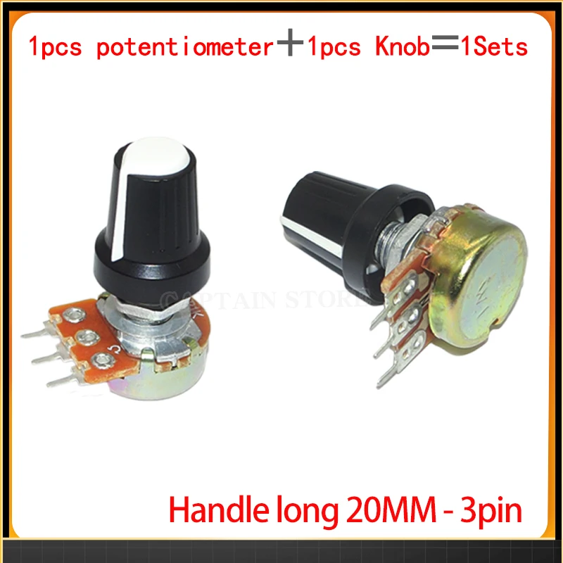 2 Sets WH148 1K 10K 20K 50K 100K 500K Ohm 20mm 3 Pin Linear Taper Rotary Potentiometer Resistor for Arduino with AG2 White cap 
2 Sets WH148 1K 10K 20K 50K 100K 500K Ohm 20mm 3 Pin Linear Taper Rotary Potentiometer Resistor for Arduino with AG2 White cap