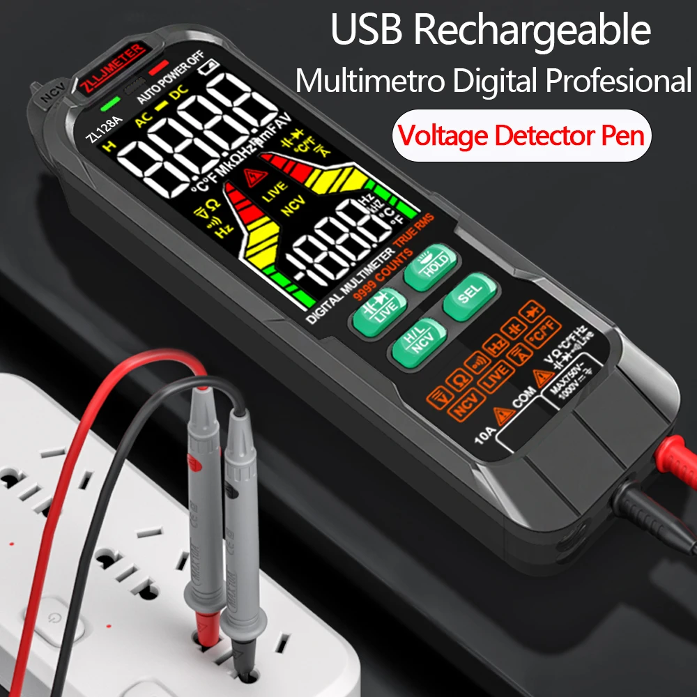 

USB Charge Multimetro Digital Profesional Auto Range AC/DC Current Voltage Detector Pen T-RMS Capacitance Temp Multimeter Tester