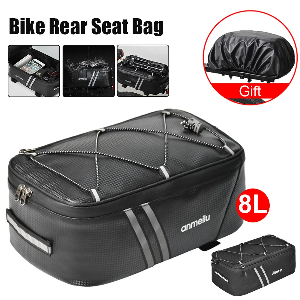 8L Bicycle Rear Seat Bag Bike Rack Bag Trunk Pannier Cycling Saddle Bags Large Capacity Waterproof Travel Bag With Rain Cover
8L Bicycle Rear Seat Bag Bike Rack Bag Trunk Pannier Cycling Saddle Bags Large Capacity Waterproof Travel Bag With Rain Cover