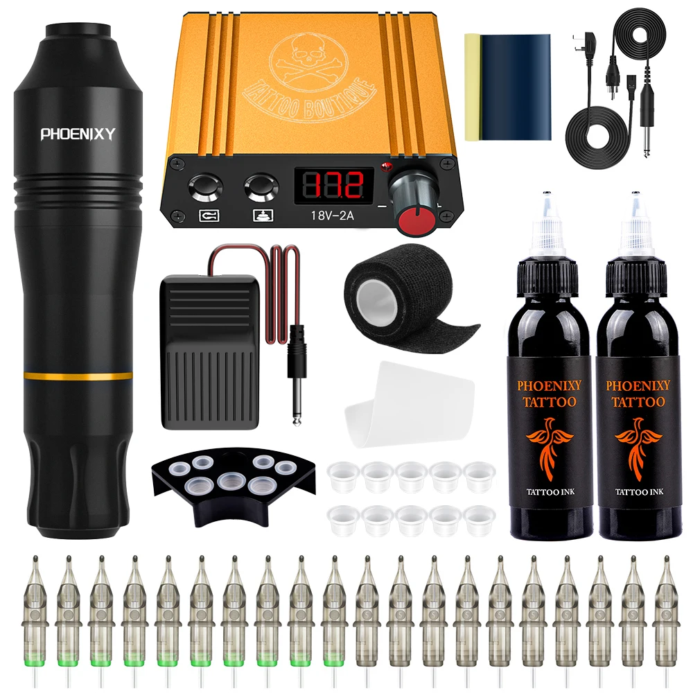 Complete Tattoo Machine Pen Kits Rotary Pen with Tattoo Power Supply Cartridge Needles Permanent Ink Pigment for Tattoo Body Art
Complete Tattoo Machine Pen Kits Rotary Pen with Tattoo Power Supply Cartridge Needles Permanent Ink Pigment for Tattoo Body Art
