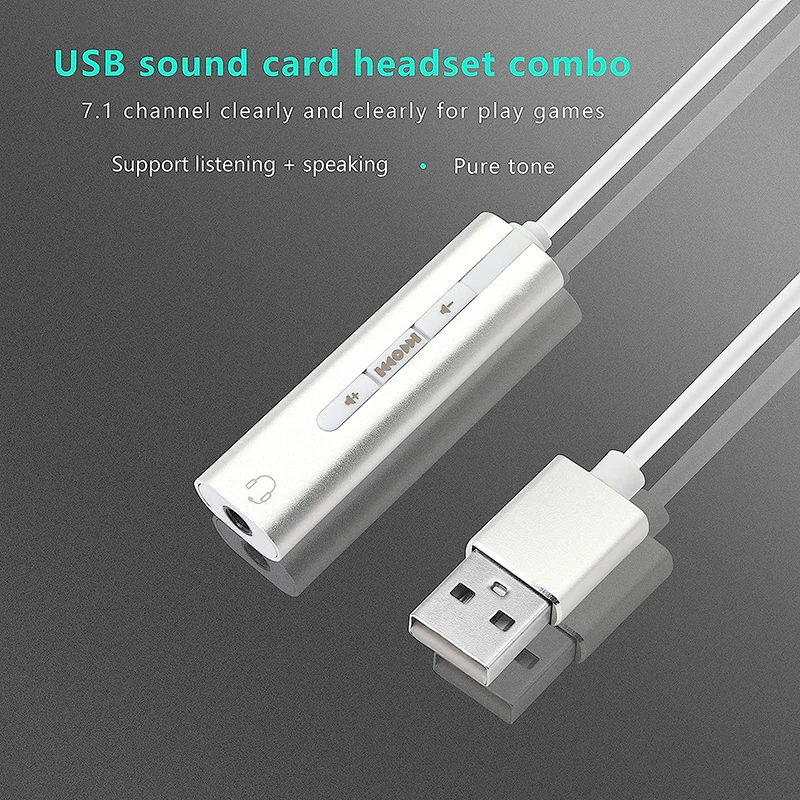 

USB External Sound Card 3.5mm Aux Stereo Audio Adapter Converter Cable with Adjustable Volume HiFi Voice 7.1CH for Headset PC
