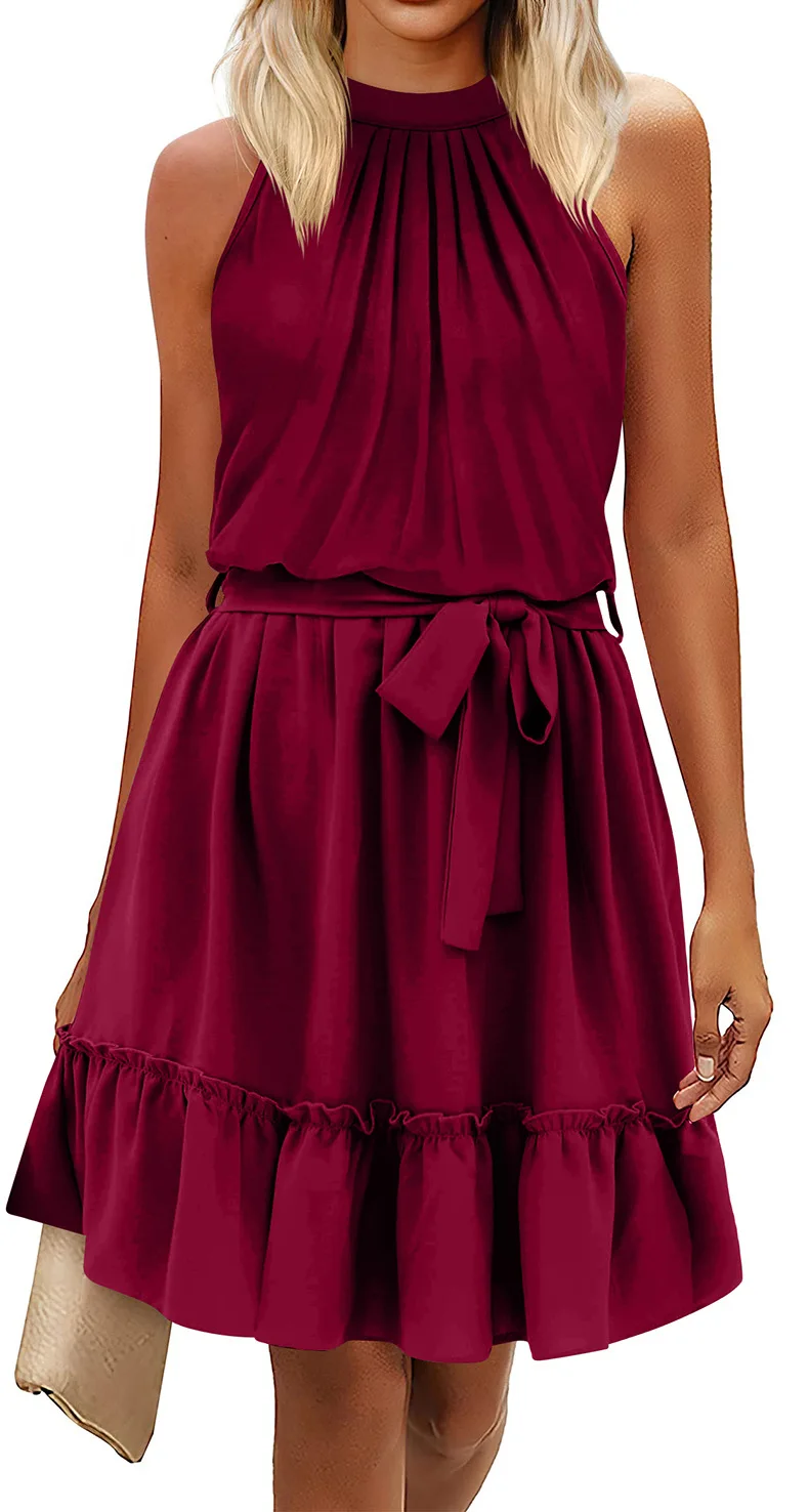 2023 Spring Styling Women's Dress Solid Color Sleeveless Halter Neck With Bandage Elegant Fashion Summer Dresses Outfits C4718
2023 Spring Styling Women's Dress Solid Color Sleeveless Halter Neck With Bandage Elegant Fashion Summer Dresses Outfits C4718