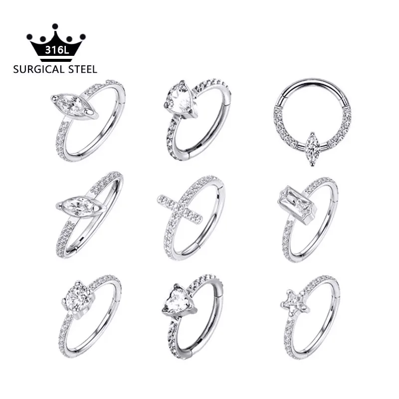 Water Drop Heart Hinged Side Segment Nose Rings Moon Star Cross Septum Hoop Daith Earrings Helix Piercing 16G
Water Drop Heart Hinged Side Segment Nose Rings Moon Star Cross Septum Hoop Daith Earrings Helix Piercing 16G