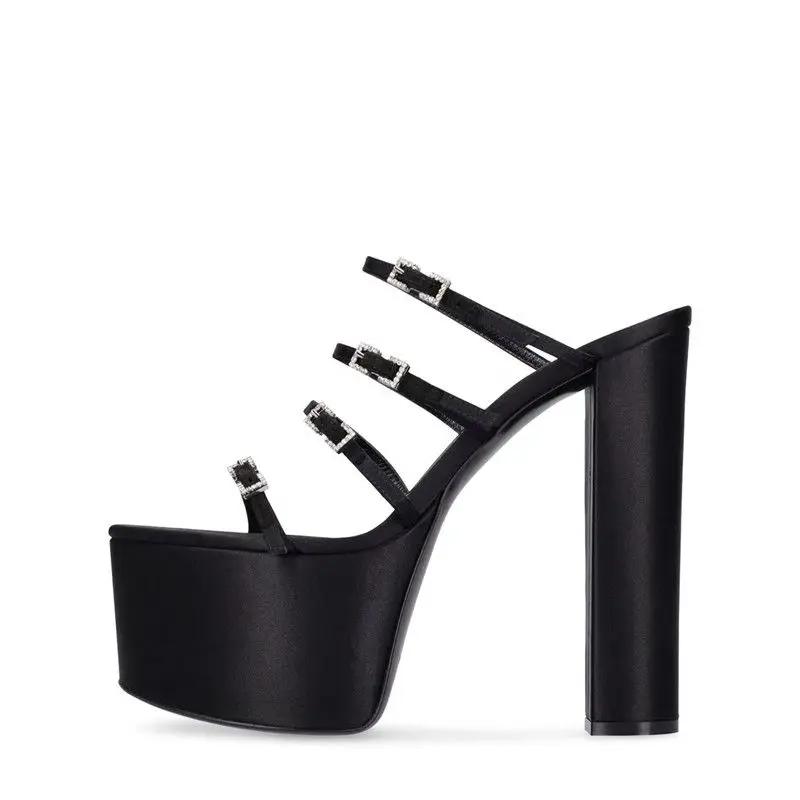 MKKHOU Fashion Sandals Women New High Quality Silk Crystal Square Buckle Thin Belt Combination Thick Sole High Heel Slippers 
MKKHOU Fashion Sandals Women New High Quality Silk Crystal Square Buckle Thin Belt Combination Thick Sole High Heel Slippers