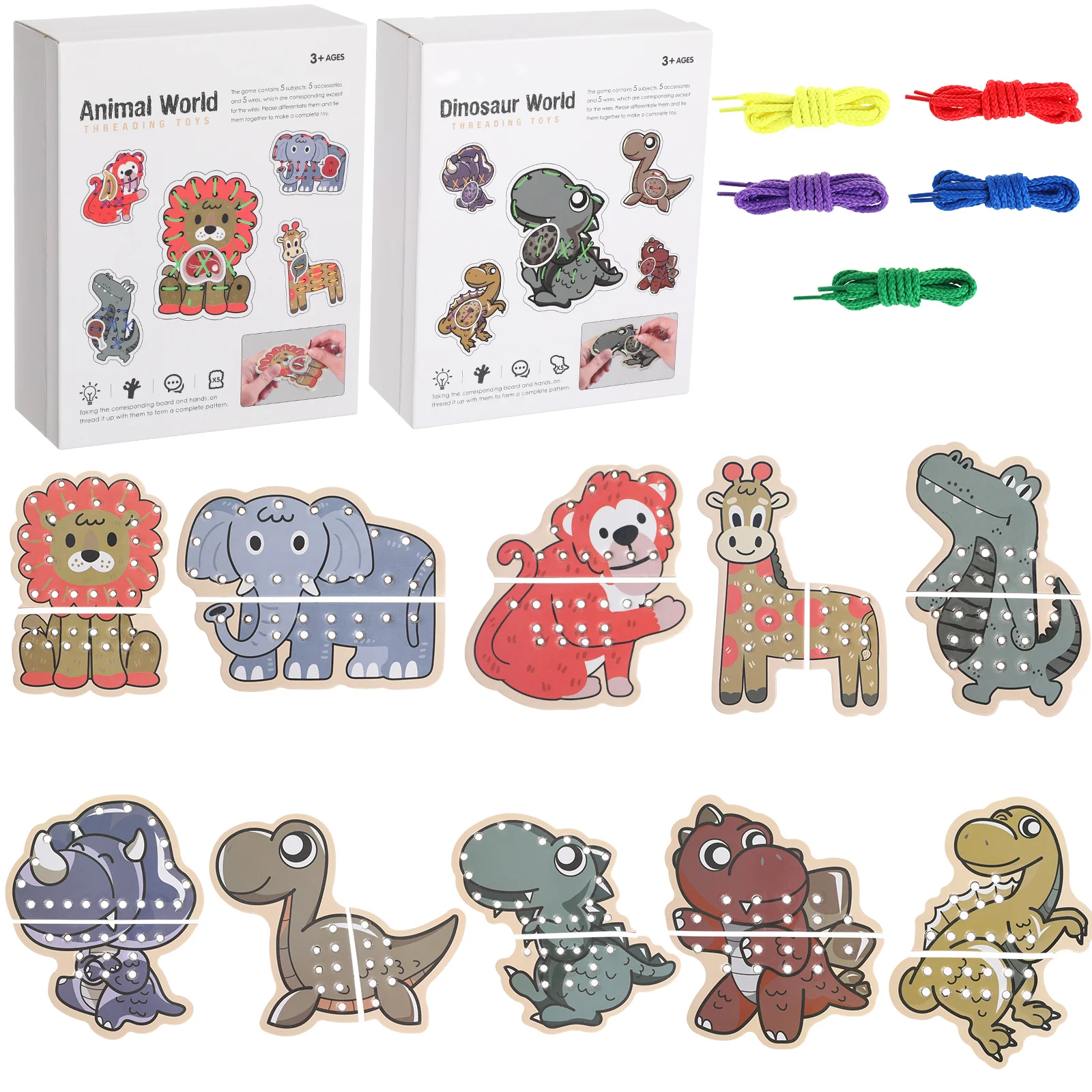 2 Sets of Animal and Dinosaur Lacing Cards Toys Developing Imagination Double Side Sewing Cards Fine Motor Skills Threading
2 Sets of Animal and Dinosaur Lacing Cards Toys Developing Imagination Double Side Sewing Cards Fine Motor Skills Threading