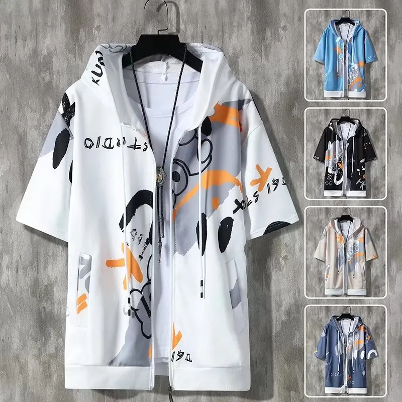 Summer Men's Hoodies Korean Fashion Harajuku Streetwear Short Sleeve Hoodie Men Casual Men Clothing Hooded Zipper Sweatshirt Men 
Summer Men's Hoodies Korean Fashion Harajuku Streetwear Short Sleeve Hoodie Men Casual Men Clothing Hooded Zipper Sweatshirt Men
