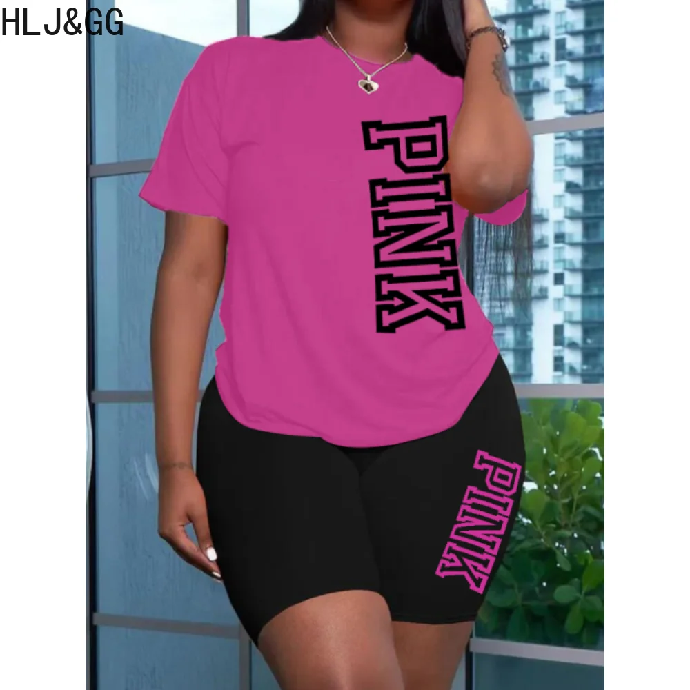 HLJ&GG PINK Letter Printing Tracksuits Women Round Neck Short Sleeve Tshirt+Biker Shorts Two Piece Sets Summer Matching Outfits
HLJ&GG PINK Letter Printing Tracksuits Women Round Neck Short Sleeve Tshirt+Biker Shorts Two Piece Sets Summer Matching Outfits