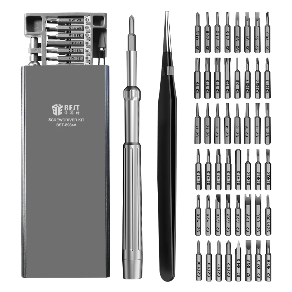 BST-8934A 50 in 1 Precision Screwdriver Set Magnetic Screwdriver Set For Mobile Phone Tablet PC Repair Tools.
BST-8934A 50 in 1 Precision Screwdriver Set Magnetic Screwdriver Set For Mobile Phone Tablet PC Repair Tools.