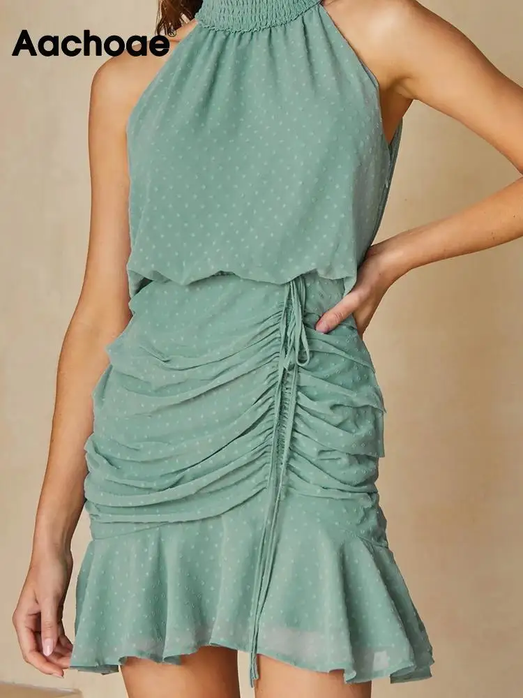 Aachoae Women Elegant Green Color Mini Dress Women Chic Halter Sleeveless Pleated Dresses Ladies Fashion Slim A Line Dress
Aachoae Women Elegant Green Color Mini Dress Women Chic Halter Sleeveless Pleated Dresses Ladies Fashion Slim A Line Dress