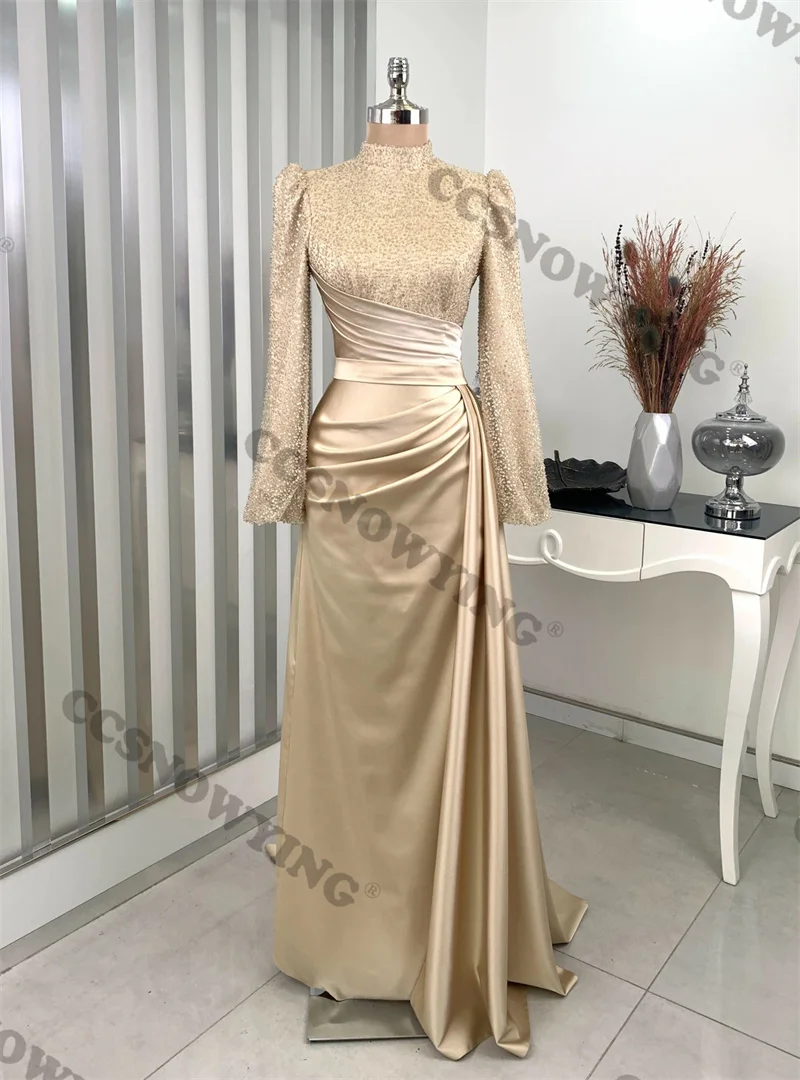 Luxury Sparkly Sequin Muslim Evening Dresses Satin Long Sleeve Islamic Formal Party Gowns High Neck Women Arabic Robes De Soirée
Luxury Sparkly Sequin Muslim Evening Dresses Satin Long Sleeve Islamic Formal Party Gowns High Neck Women Arabic Robes De Soirée
