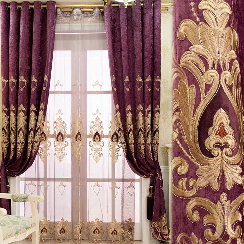 Purple Blackout Curtains European Luxury Embroidery Window Curtain Shading Curtains Sheer Decoration Custom for Living Room
Purple Blackout Curtains European Luxury Embroidery Window Curtain Shading Curtains Sheer Decoration Custom for Living Room