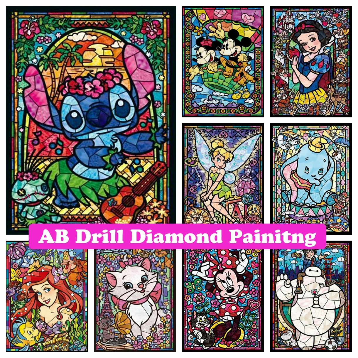 

Disney Cartoon Characters DIY AB Drill Diamond Painting Stained Glass Fairy Princess Mickey Art Cross Stitch Mosaic Home Decor