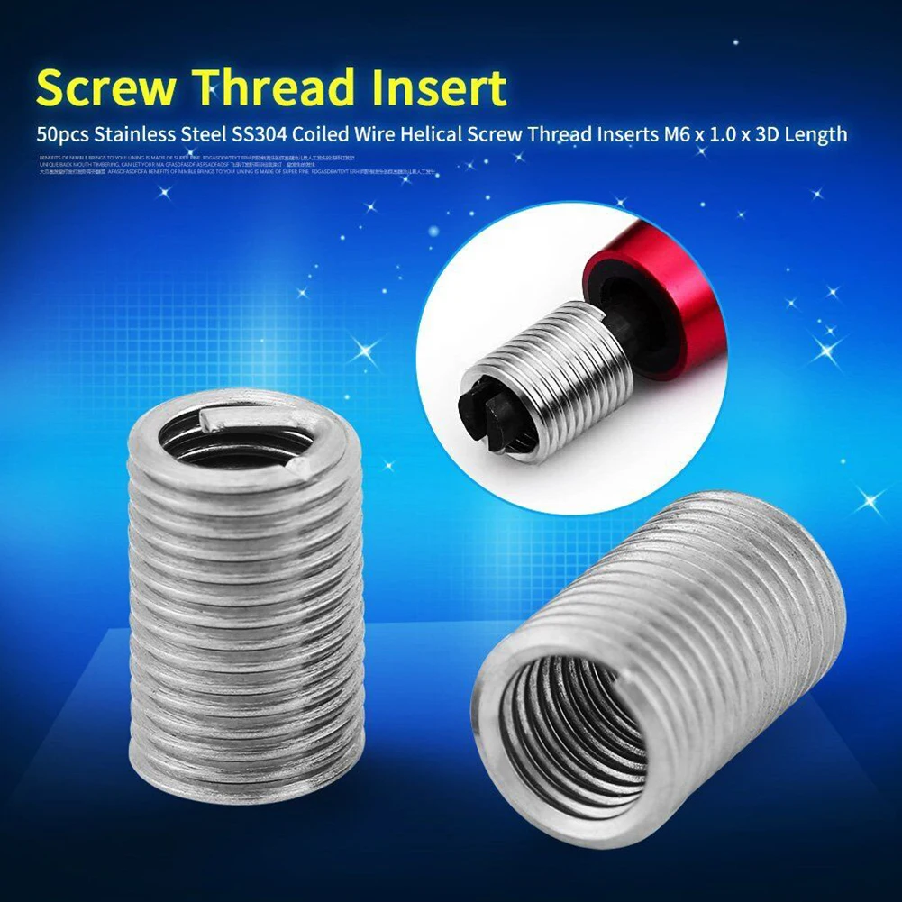 50 Pcs Threaded Insert M6x1.0x3D Helicoil Stainless Steel Thread Repair Insert Kit Set Equipment Threaded Connection Accessories
50 Pcs Threaded Insert M6x1.0x3D Helicoil Stainless Steel Thread Repair Insert Kit Set Equipment Threaded Connection Accessories
