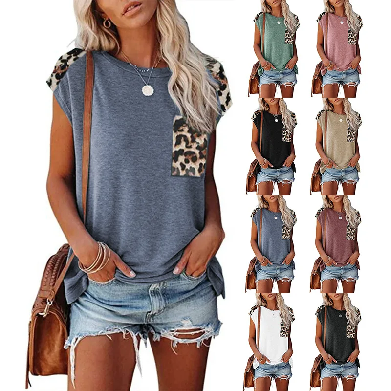 2023 Women's round neck patchwork leopard print pocket raglan sleeve casual T-shirt
2023 Women's round neck patchwork leopard print pocket raglan sleeve casual T-shirt