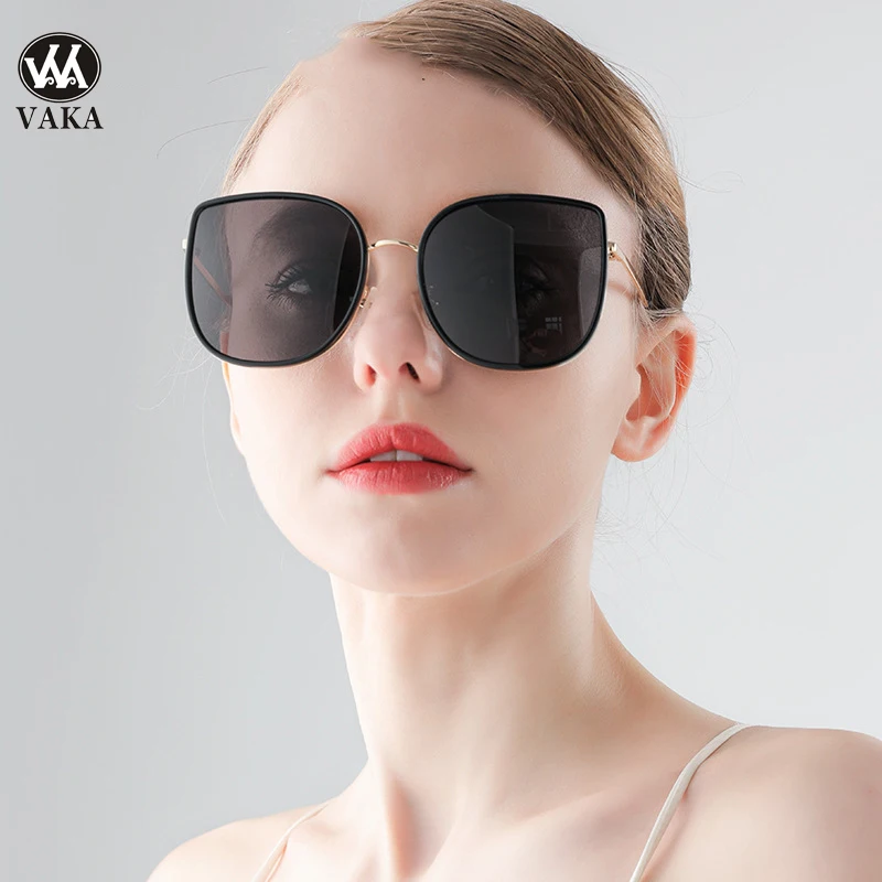 

Women Brand Metal Polaroid Sunglasses UV Protection Anti-Glare Gradient Lenses Polarized Driving Sun Glasses Big Frame Cat Eyes