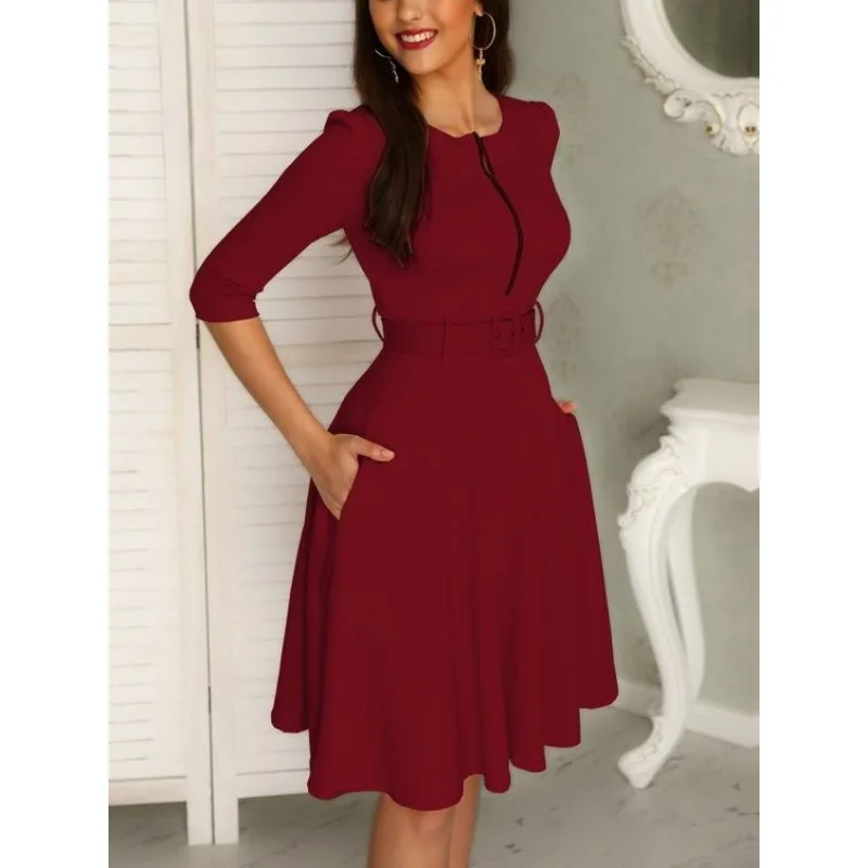 2023 Spring Autumn New Women's Clothing Solid Color Slim-Fit Zipper Dress Fashion Sexy Large Swing Midi Dress 
2023 Spring Autumn New Women's Clothing Solid Color Slim-Fit Zipper Dress Fashion Sexy Large Swing Midi Dress