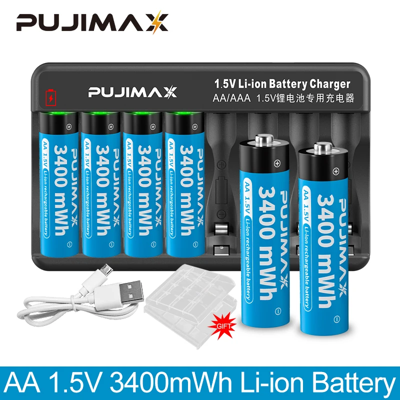 PUJIMAX 8Pcs AA 1.5V Rechargeable Lithium Battery Charger Set 3400mWh Li-ion Battery With Smart Battery Charger Safe Durable
PUJIMAX 8Pcs AA 1.5V Rechargeable Lithium Battery Charger Set 3400mWh Li-ion Battery With Smart Battery Charger Safe Durable