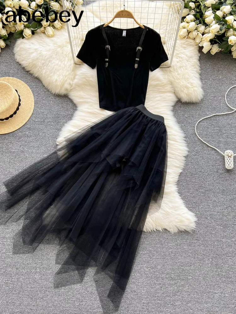 Women Knit T Shirt+Mesh Skirts Suits Bowknot Solid Tops Vintage Solid Irregular Skirt Sets Elegant Woman Two Piece Set
Women Knit T Shirt+Mesh Skirts Suits Bowknot Solid Tops Vintage Solid Irregular Skirt Sets Elegant Woman Two Piece Set