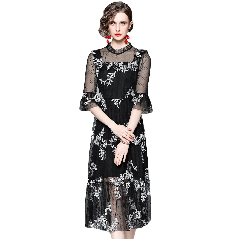 Simgent Summer Mesh Dress 2022 Women Embroidery Ruffles Flare Sleeve A Line Elegant Vintage Midi Dresses Vestidos Female SG2492
Simgent Summer Mesh Dress 2022 Women Embroidery Ruffles Flare Sleeve A Line Elegant Vintage Midi Dresses Vestidos Female SG2492