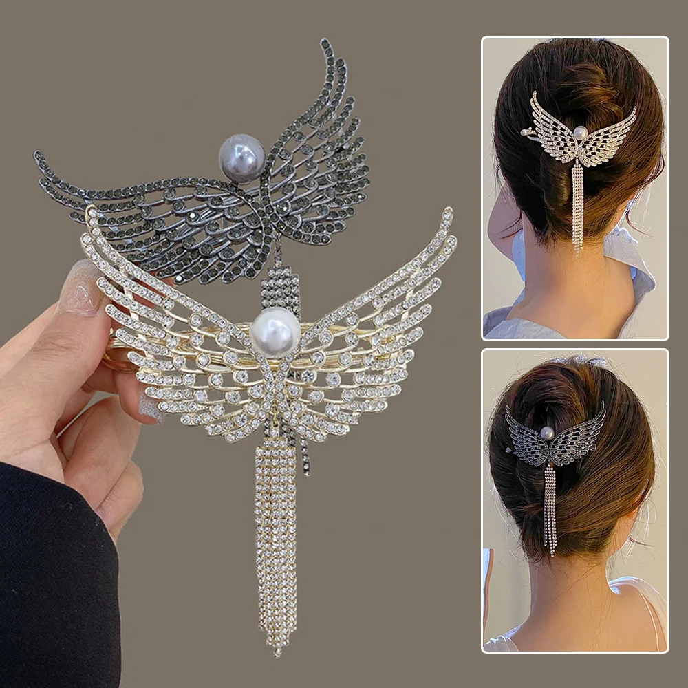 Full Rhinestone Angel Wing Hair Clip Pearl Metal One Word Ponytail Clip Hollowed Out Butterfly Tassel Hairpins Hair Accessories
Full Rhinestone Angel Wing Hair Clip Pearl Metal One Word Ponytail Clip Hollowed Out Butterfly Tassel Hairpins Hair Accessories