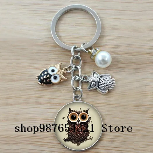 Cute charm owl keychain convex glass male and female accessories | Украшения и аксессуары