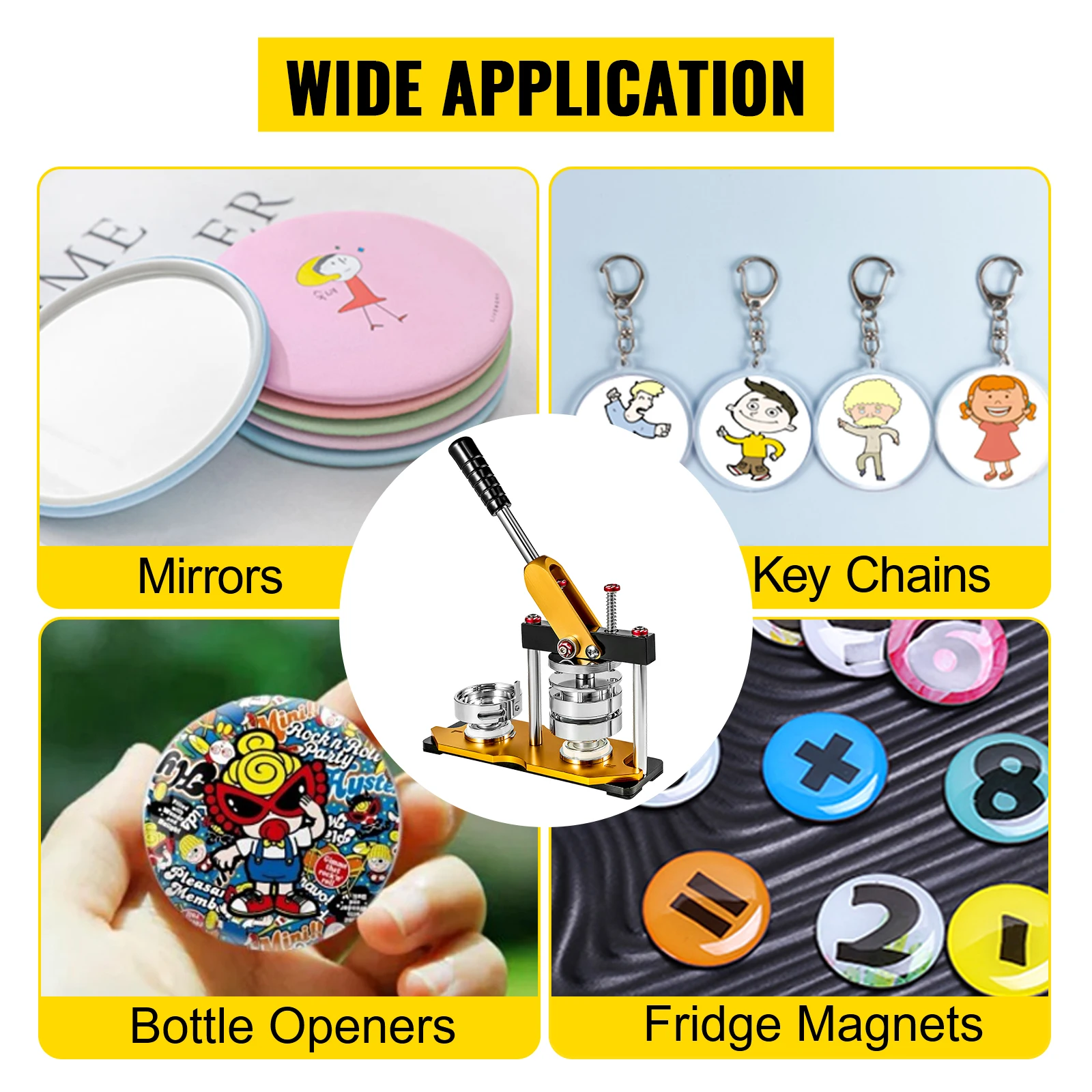 VEVOR 75mm Button Badge Maker Machine with 100 Sets Dies Circle Manufacture Button Parts Metal Custom Sheet Tag Pressing for Pin
VEVOR 75mm Button Badge Maker Machine with 100 Sets Dies Circle Manufacture Button Parts Metal Custom Sheet Tag Pressing for Pin
