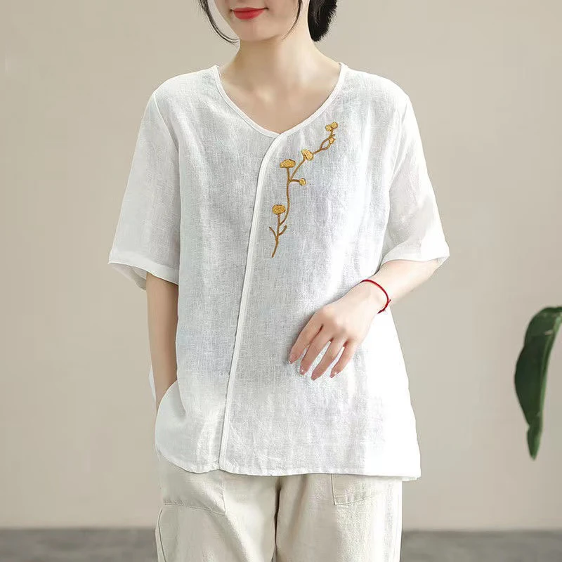 Summer Chinese Traditional Clothing Short Sleeve T-shirt 2022 New Loose Retro Elegant Women's Clothing Embroidered Shirt Top
Summer Chinese Traditional Clothing Short Sleeve T-shirt 2022 New Loose Retro Elegant Women's Clothing Embroidered Shirt Top