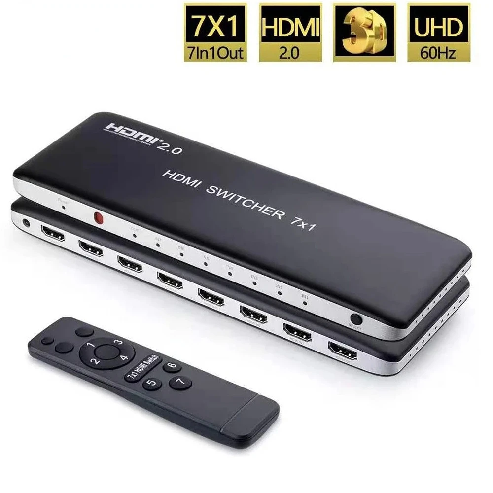 

7x1 HDMI 2.0 Switch Switcher Audio Video Converter 7 in 1 out 3D 4K 60Hz for PS3 PS4 Computer PC DVD HD Players TV STB TO HDTV