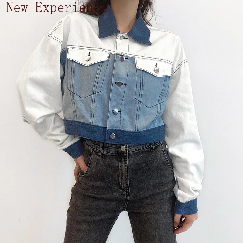 Contrasting Color Stitching Lapel Single-breasted Fashion Loose Short Washed Denim Jacket Women's Fall 2022 New Women Jackets 
Contrasting Color Stitching Lapel Single-breasted Fashion Loose Short Washed Denim Jacket Women's Fall 2022 New Women Jackets