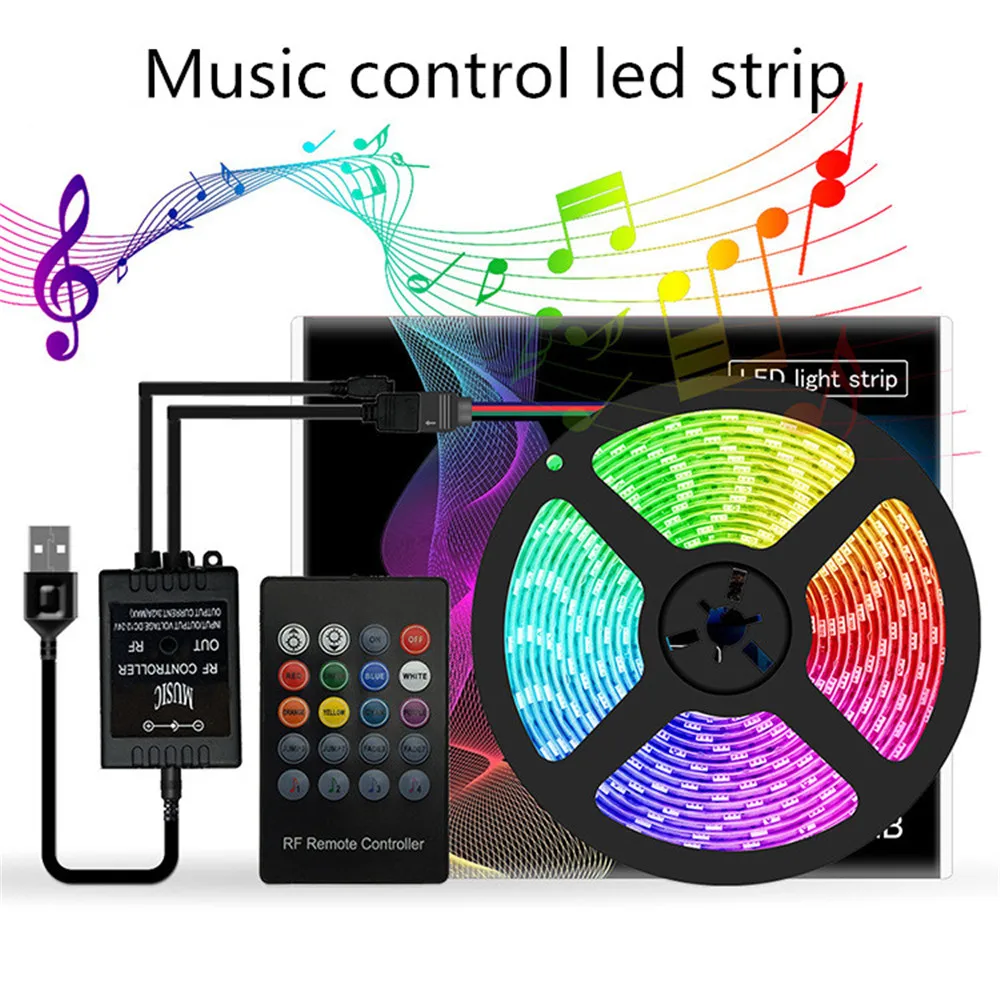 

Music LED Strip RGB Tape Light USB 5V TV Backlight for Party Background Lighting Waterproof Flexible Neon Smd 5050 Strips Fita