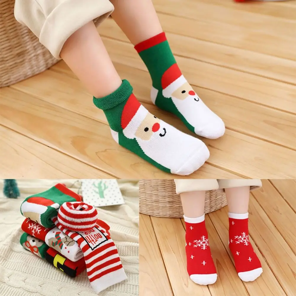 

Детские рождественские носки с Санта-Клаусом, хлопковые носки средней длины в стиле Харадзюку с изображением снеговика, Детские Мультяшные чулочно-носочные изделия в Корейском стиле с оленями
