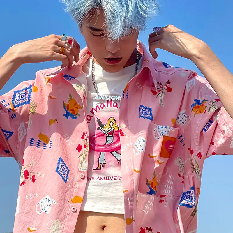 Sicily Retro Thin Pink Graffiti Print Loose Short Sleeve Shirt Men Button Up Shirt Japanese Fashion 2022 Summer Couple Man Shirt
Sicily Retro Thin Pink Graffiti Print Loose Short Sleeve Shirt Men Button Up Shirt Japanese Fashion 2022 Summer Couple Man Shirt